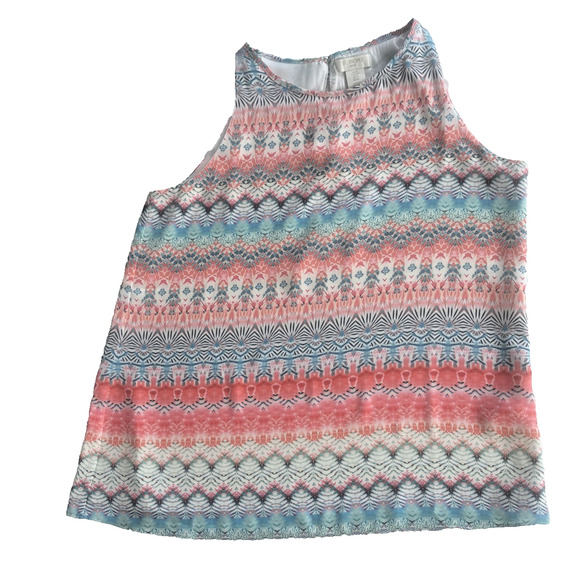 St. Tropez West Medium Blue Orange Floral Sleeveless Layered Blouse - Picture 1 of 3